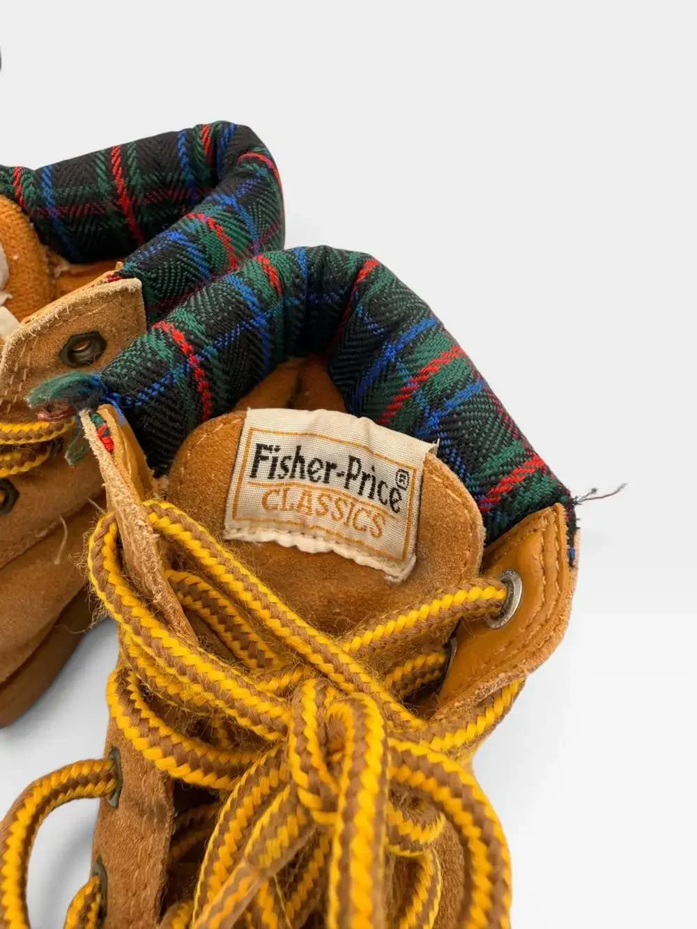 Fisher-Price Classics Tan Suede Toddler Boots Size 5 Plaid Ankle Cuff